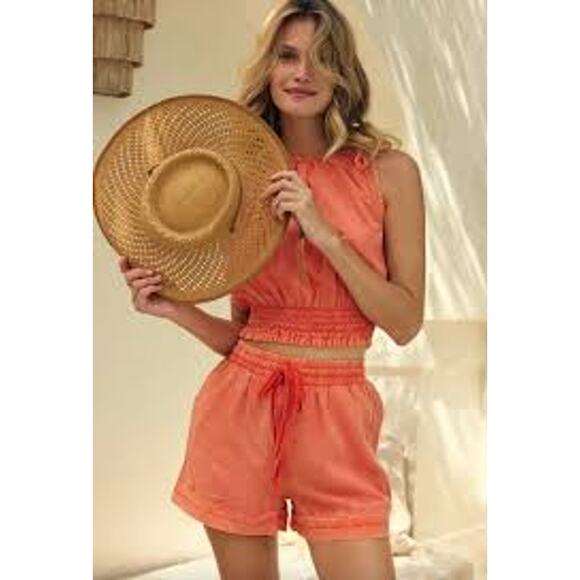 Bella Dahl Pants - Bella Dahl Seamed Hem Shorts Mandarin Orange B3478-654-303 Small S NEW